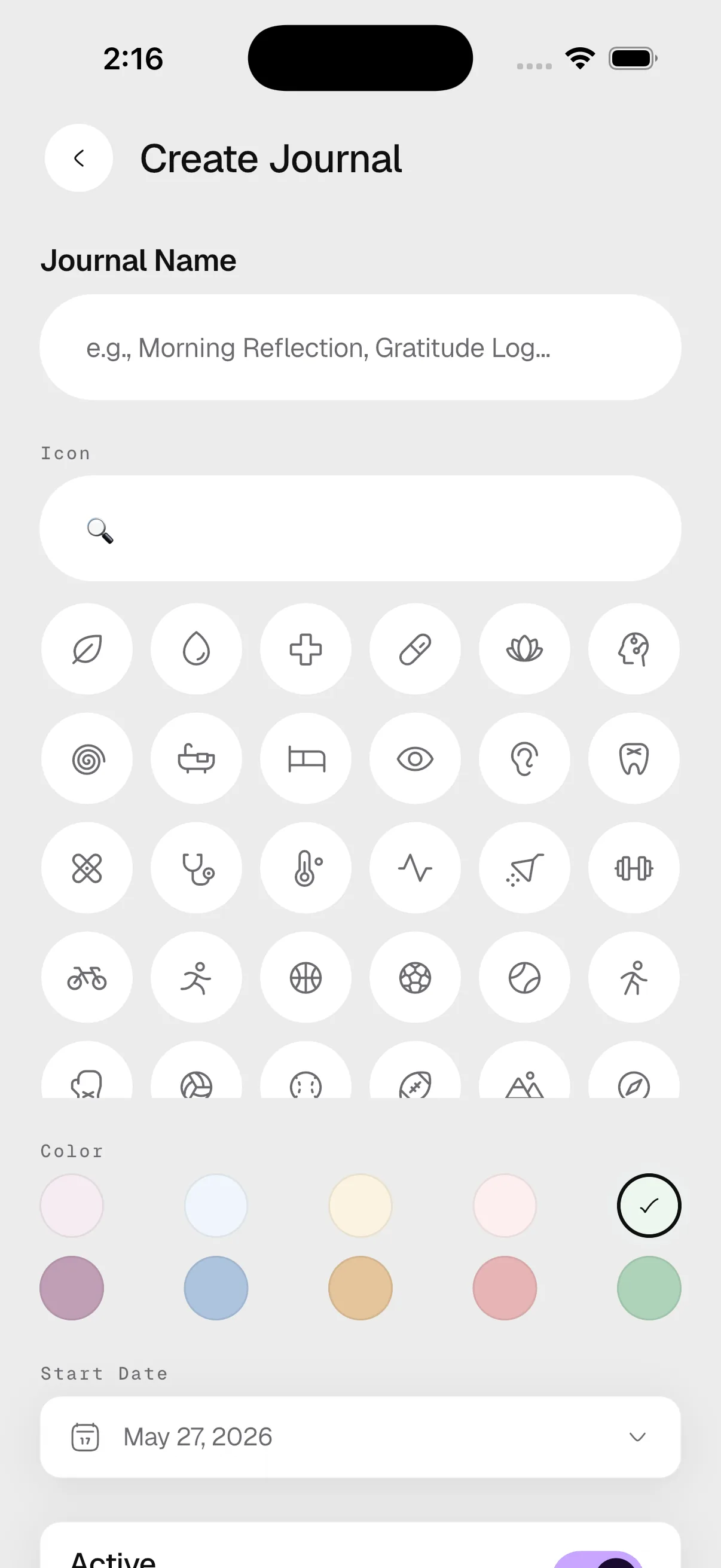 Ameleva journal screen — private reflection entries