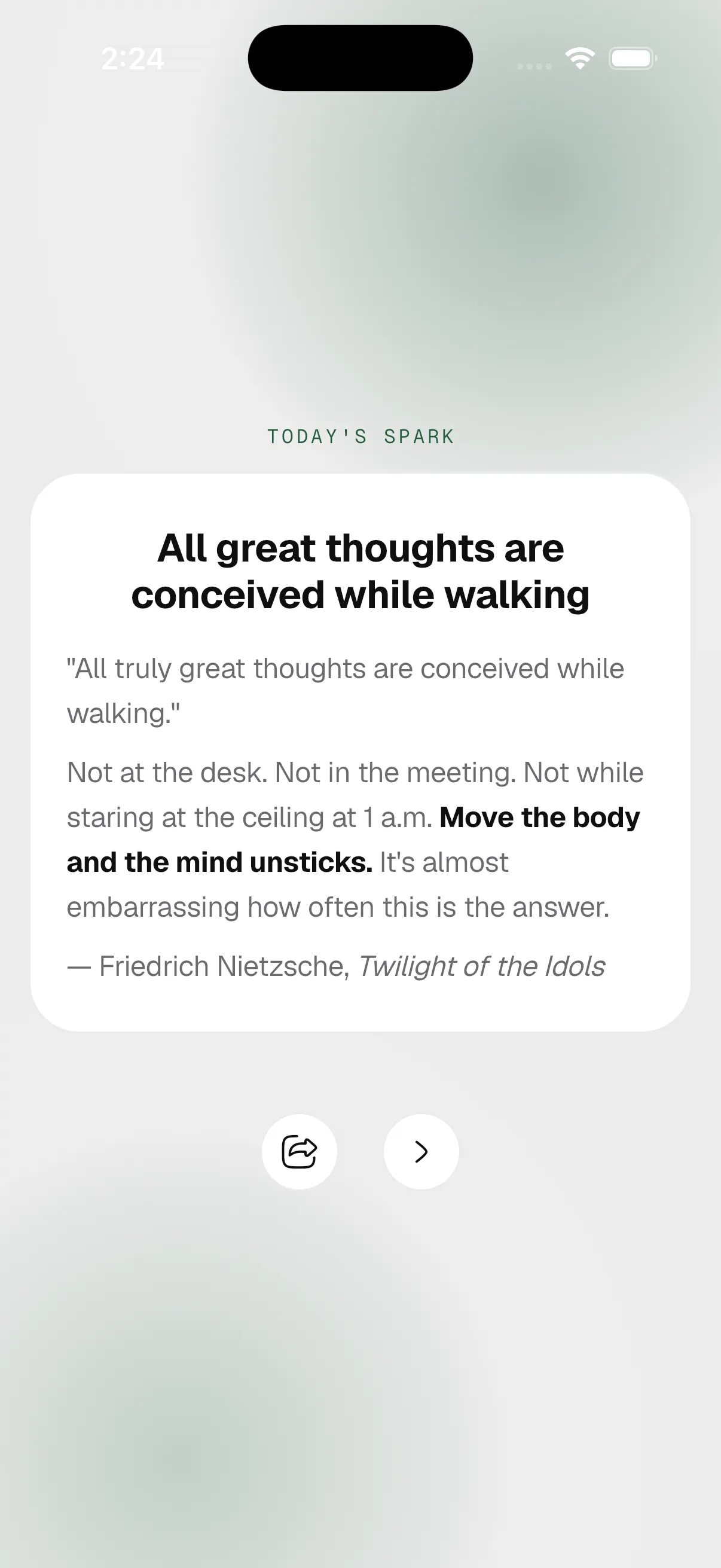 Ameleva spark — a daily inspiration card